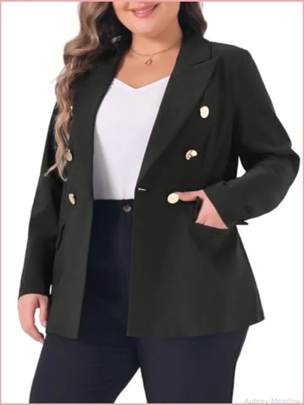 Plus Size Notch Lapel Double Breasted Long Sleeve Blazer Office Work
